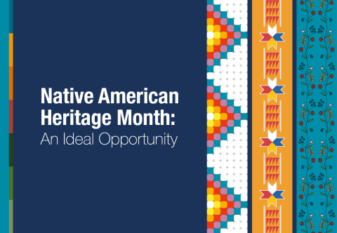 Native American Heritage Month: An Ideal Opportunity. Three illustrated patterns represent Upper Midwest tribal communities, with design inspiration from North Dakota tribal communities; Lakota artist Donald Montileaux from South Dakota; and Minnesota tribal communities.