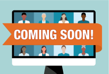 Coming Soon. Illustration of a screen containing people of diverse ages, genders, and races and ethnicities.